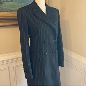 ZARA Black Pinstripe Double Breasted Suit Over Coat NWT